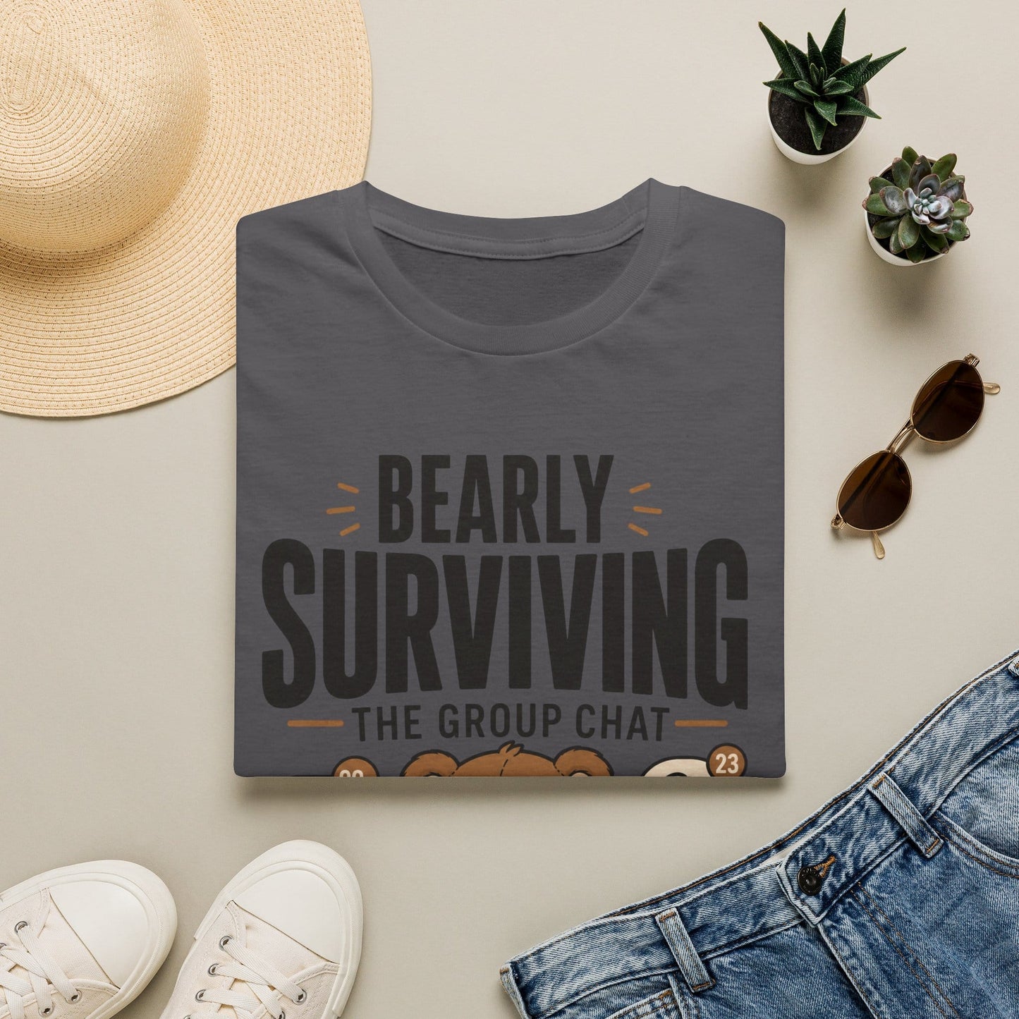 Cool Teds Teddy-Bear Group Chat Survival T-Shirt Charcoal / S