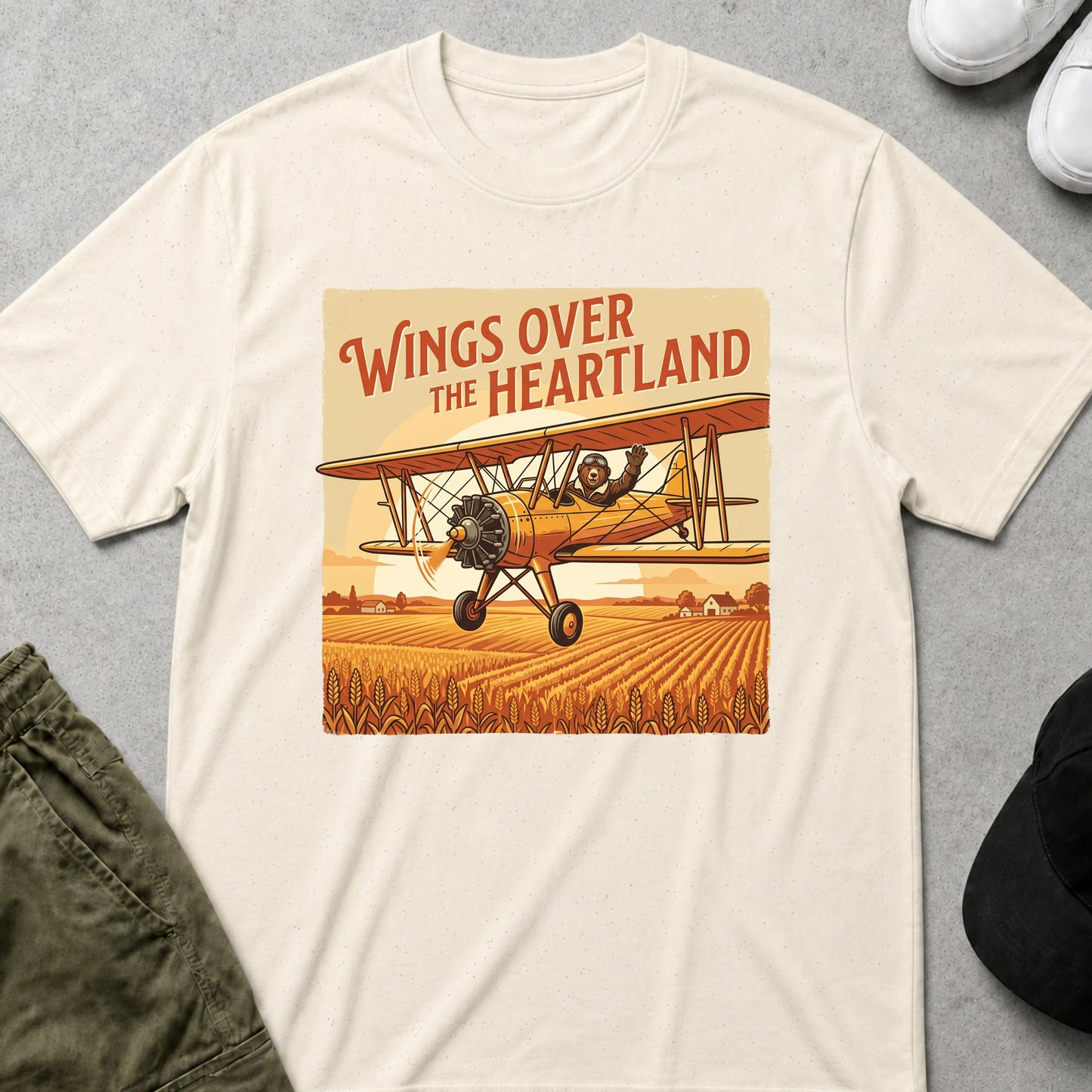 Cool Teds Teddy-Bear Pioneer Pilot T-Shirt Natural / S