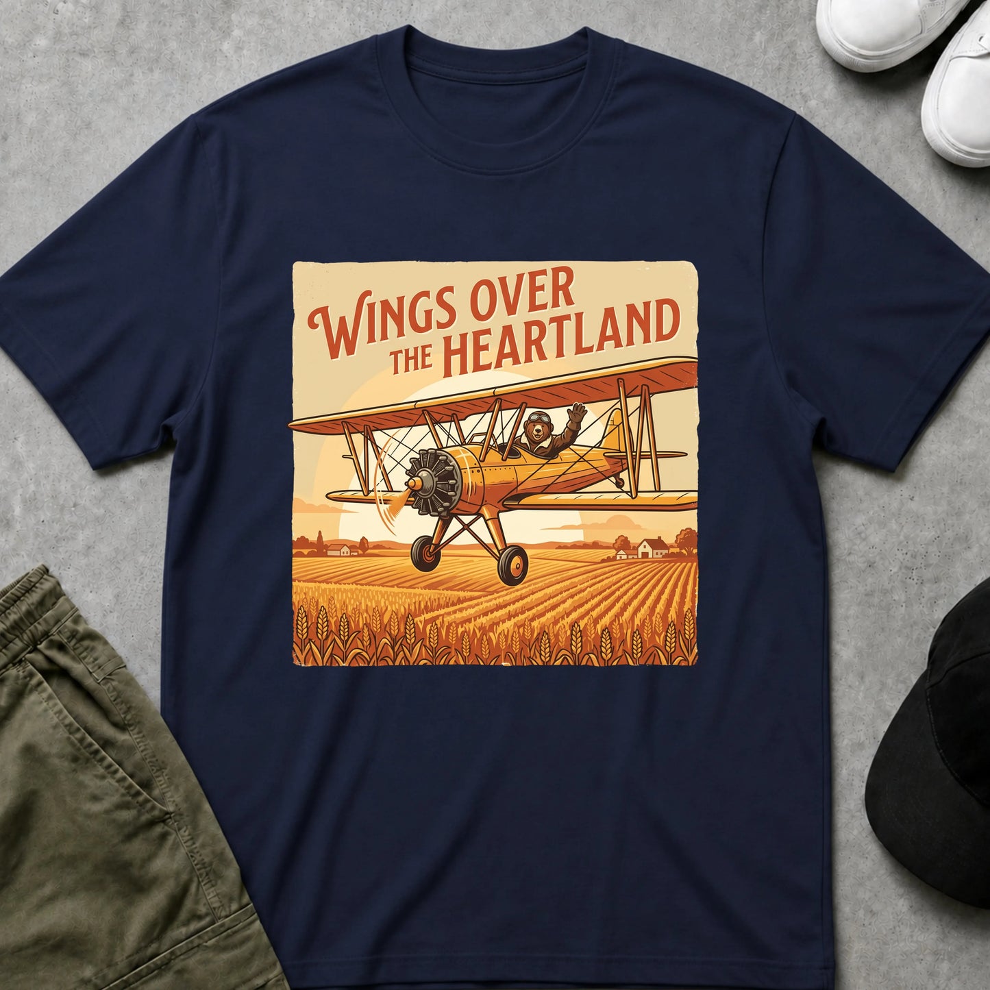 Cool Teds Teddy-Bear Pioneer Pilot T-Shirt Navy / S