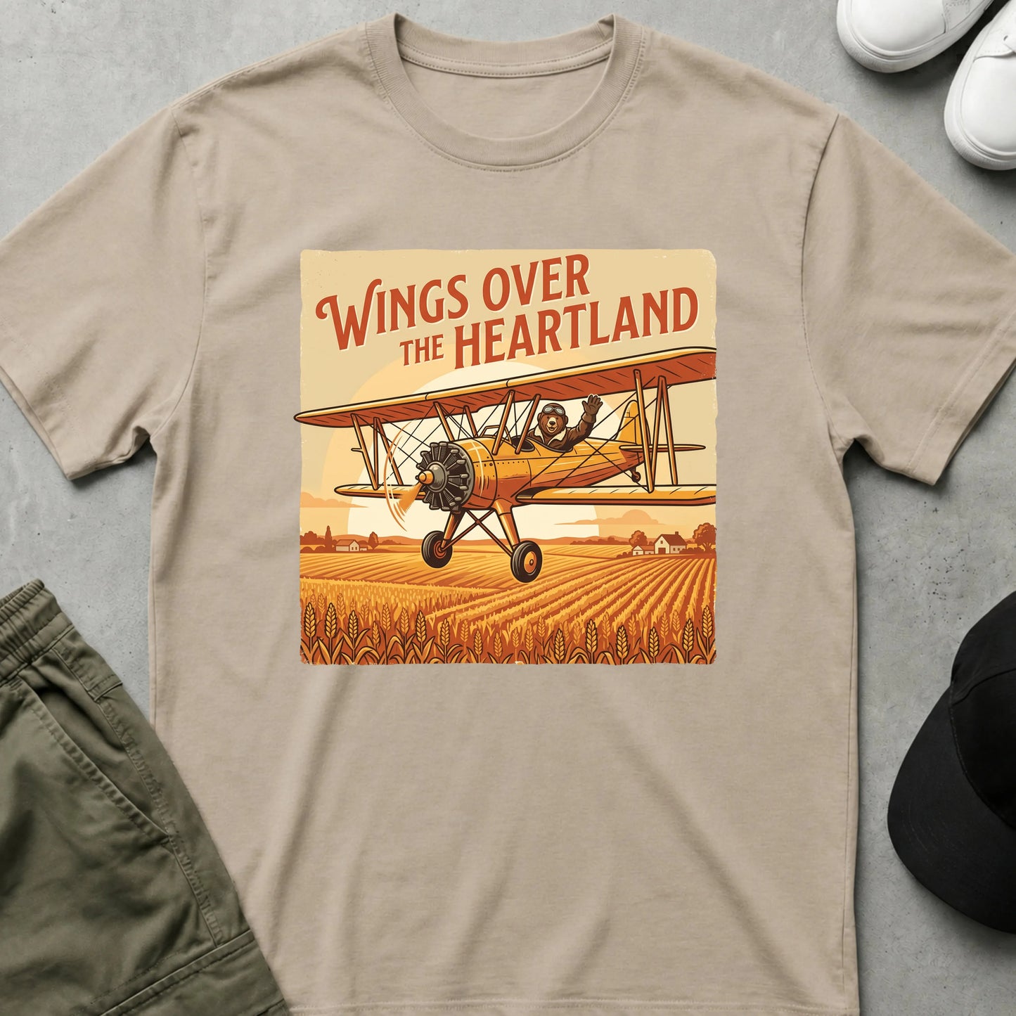 Cool Teds Teddy-Bear Pioneer Pilot T-Shirt Sand / S