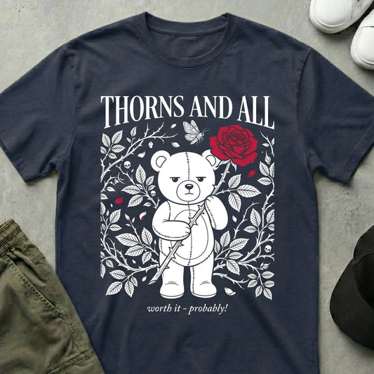 Cool Teds Teddy-Bear Thorns & Roses T-Shirt Navy / S