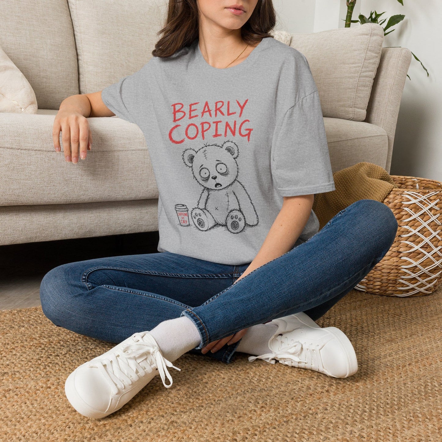 Printify Teddy-Bear Caffeine or Tears T-Shirt