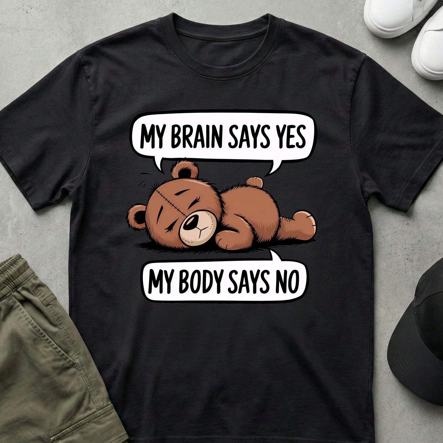 Cool Teds Teddy-Bear My Brain says Yes T-Shirt Black / S