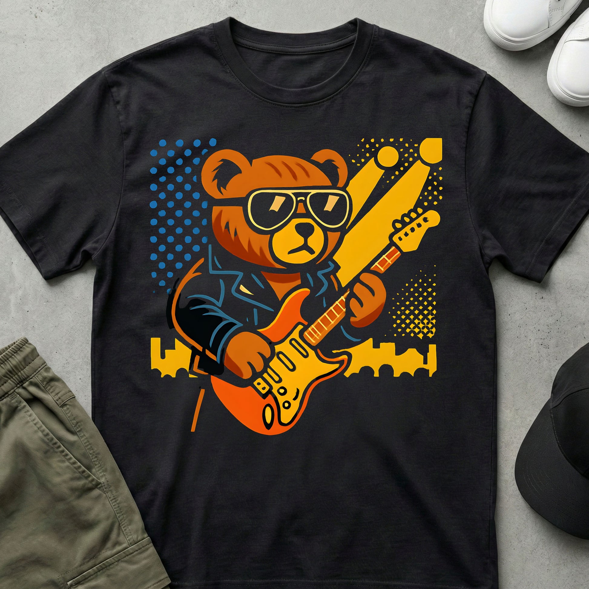 Cool Teds Teddy-Bear Guitar Hero T-Shirt Black / S
