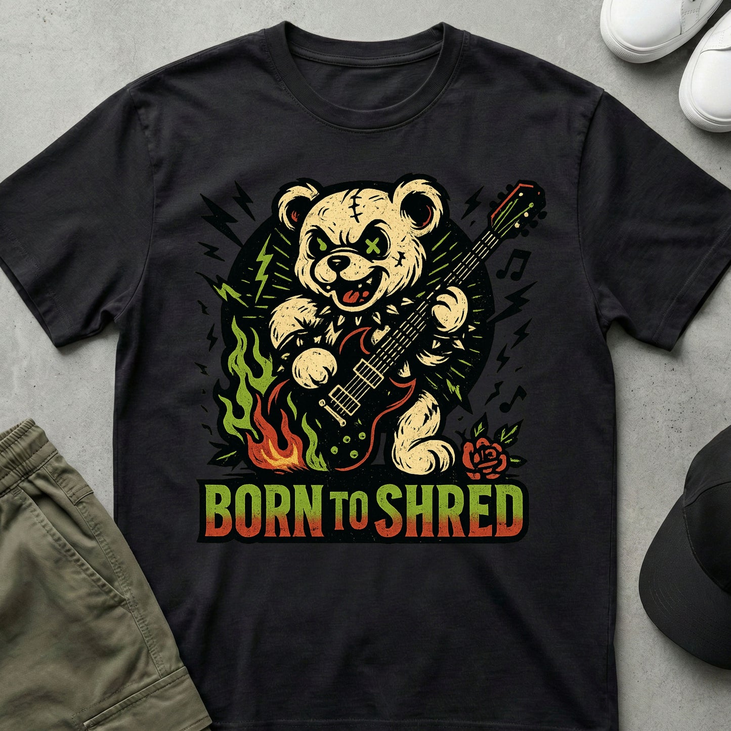 Printify Teddy-Bear Born to Shred T-Shirt Black / S
