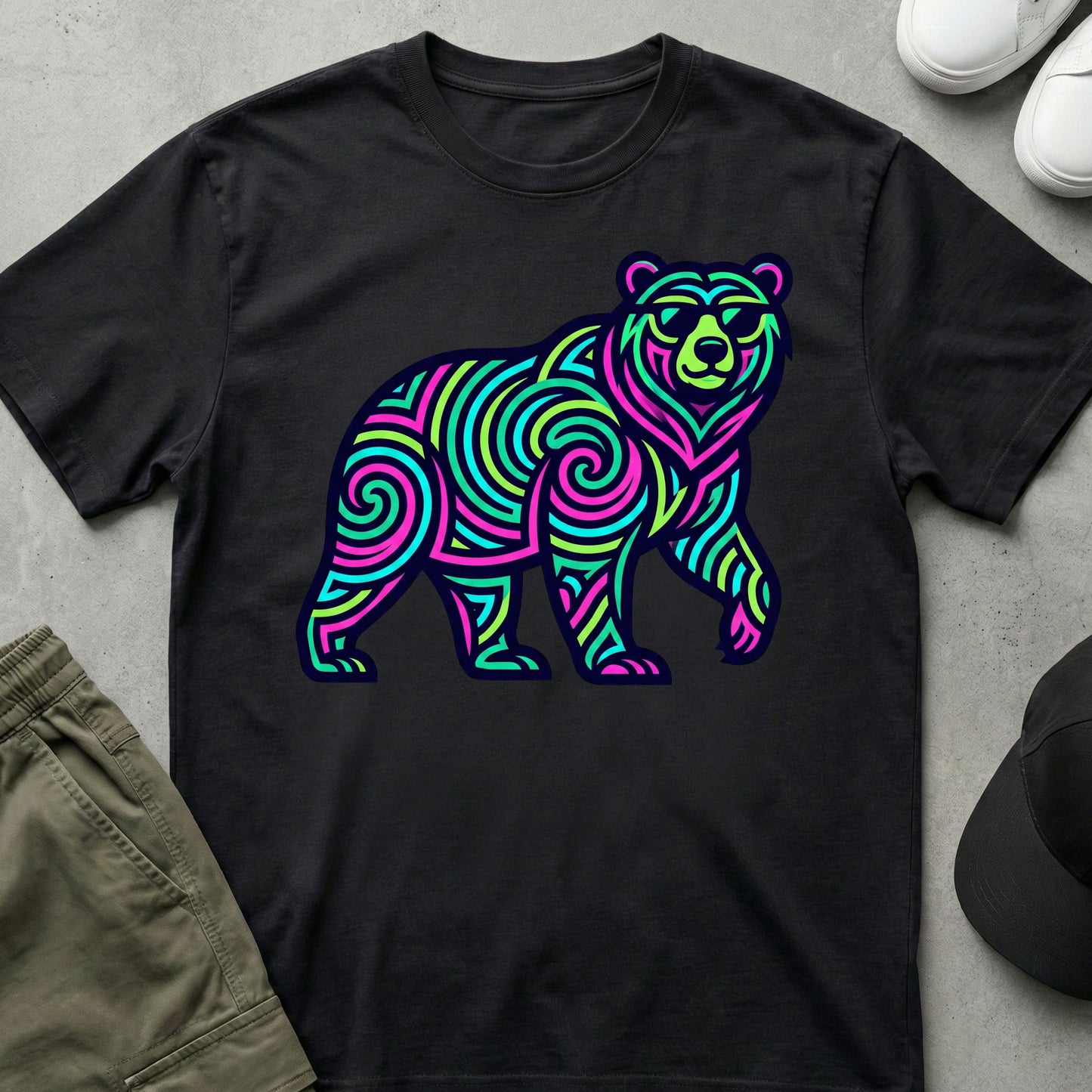 Cool Teds Teddy-Bear Aurora Bear T-Shirt Black / S