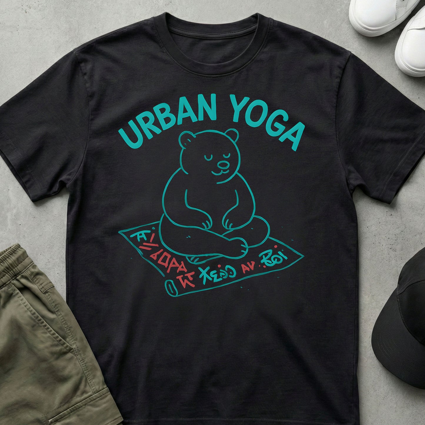 Printify Teddy-Bear Urban Yoga T-Shirt Black / S