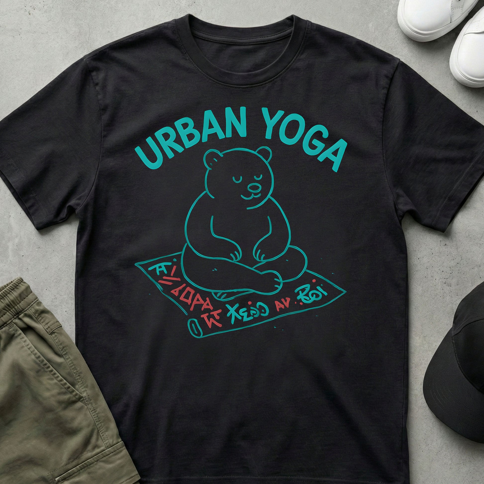 Printify Teddy-Bear Urban Yoga T-Shirt Black / S
