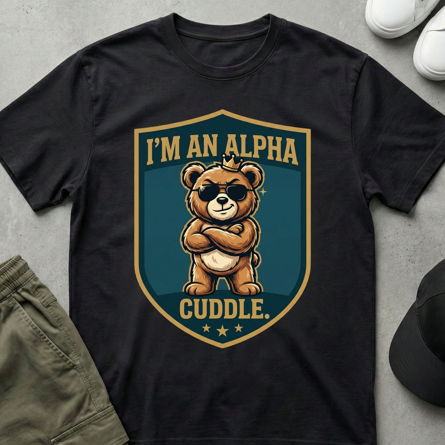 Cool Teds Teddy-Bear Alpha Cuddle T-Shirt Black / S