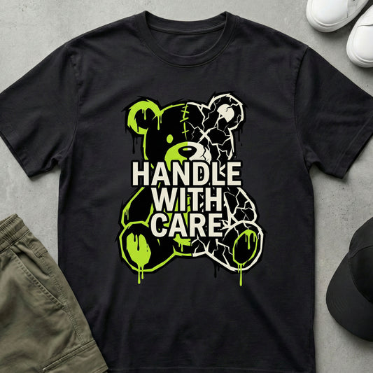Cool Teds Teddy-Bear Handle With Care T-Shirt Black / S