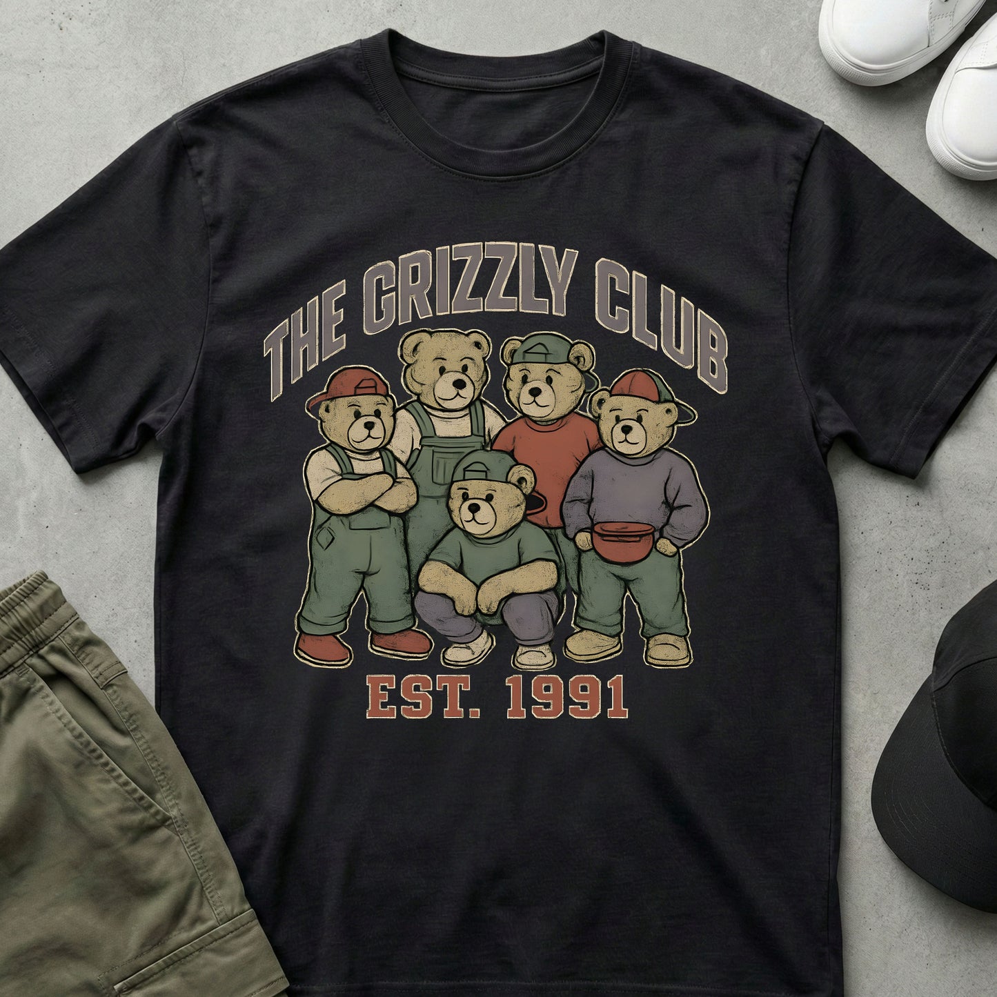 Cool Teds Teddy-Bear The Grizzly Club T-Shirt Black / S