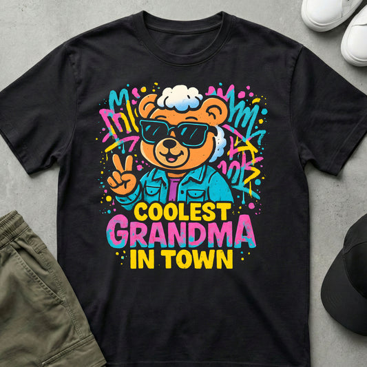 Cool Teds Teddy-Bear Groovy Grandma T-Shirt Black / S