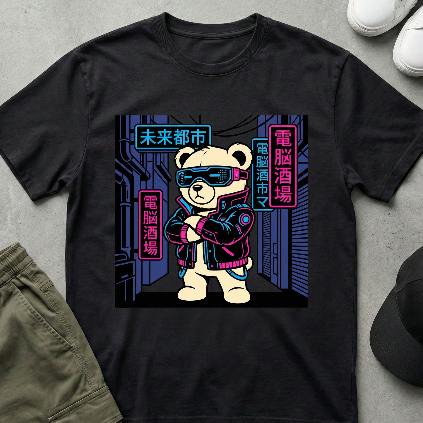 Cool Teds Teddy-Bear Cyber Teddy T-Shirt Black / S