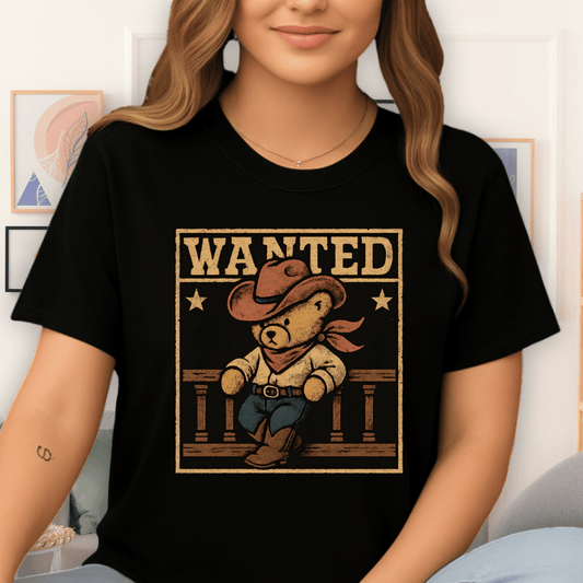 Cool Teds Teddy-Bear Wanted Bear T-Shirt Black / S