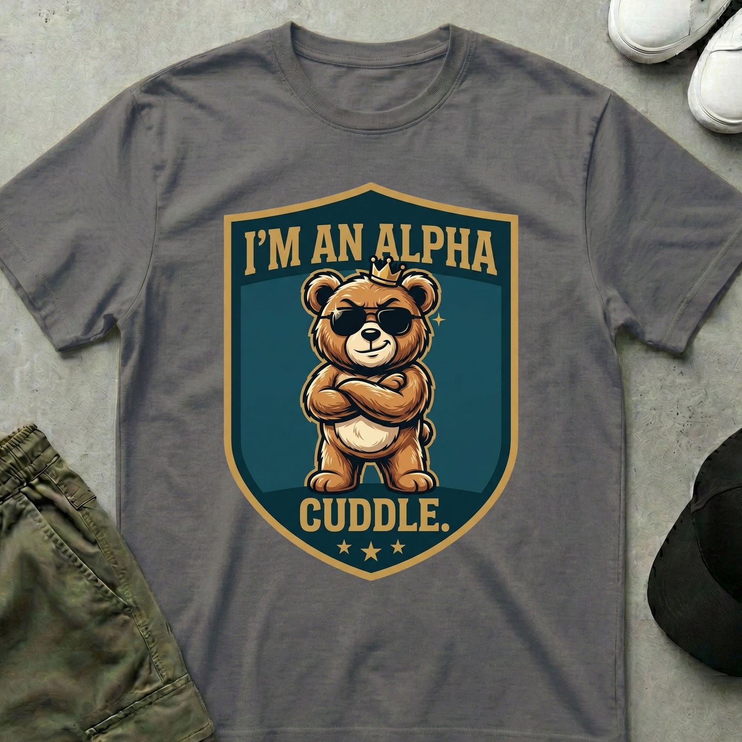 Cool Teds Teddy-Bear Alpha Cuddle T-Shirt Charcoal / S
