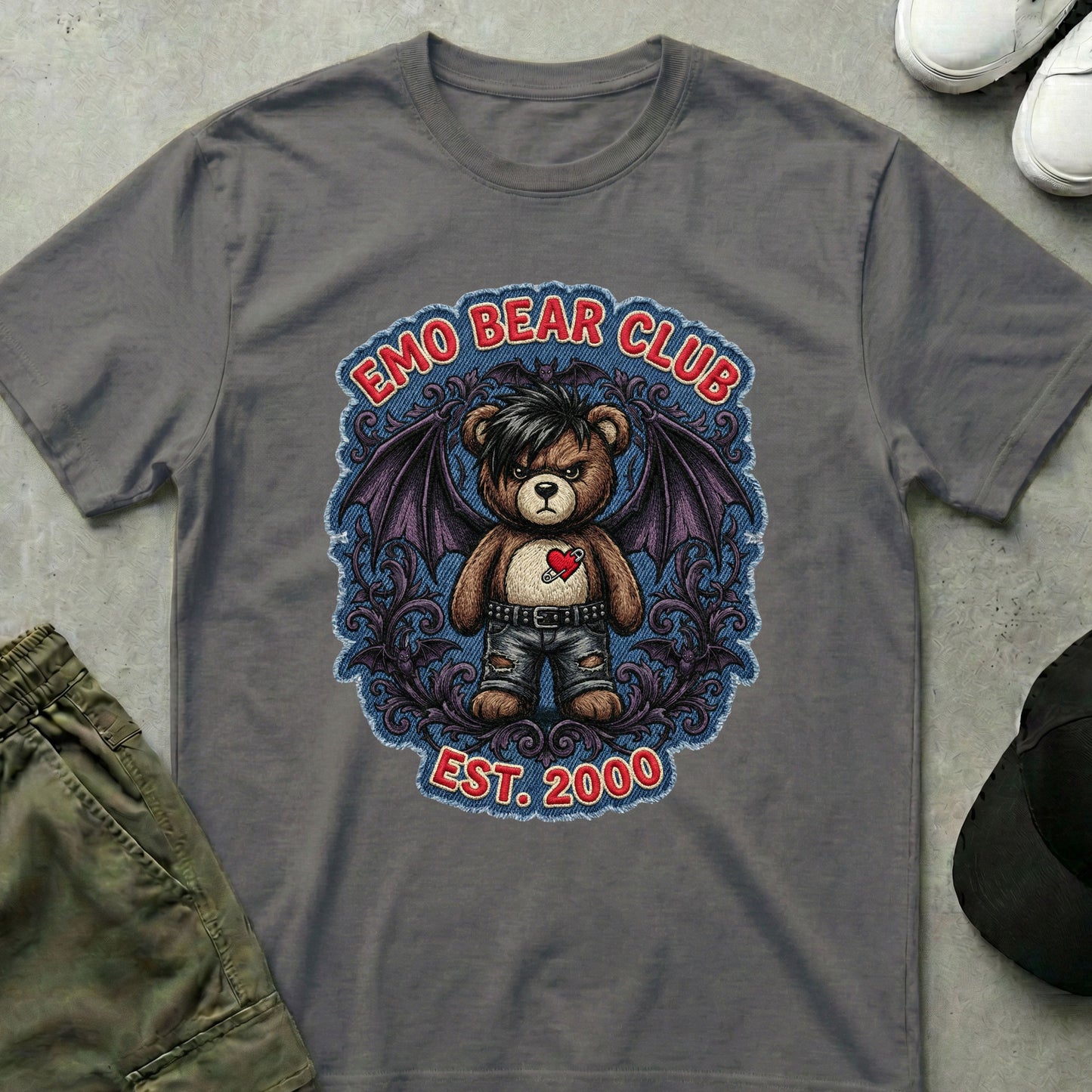 Cool Teds Teddy-Bear Emo Bear Club T-Shirt Charcoal / S