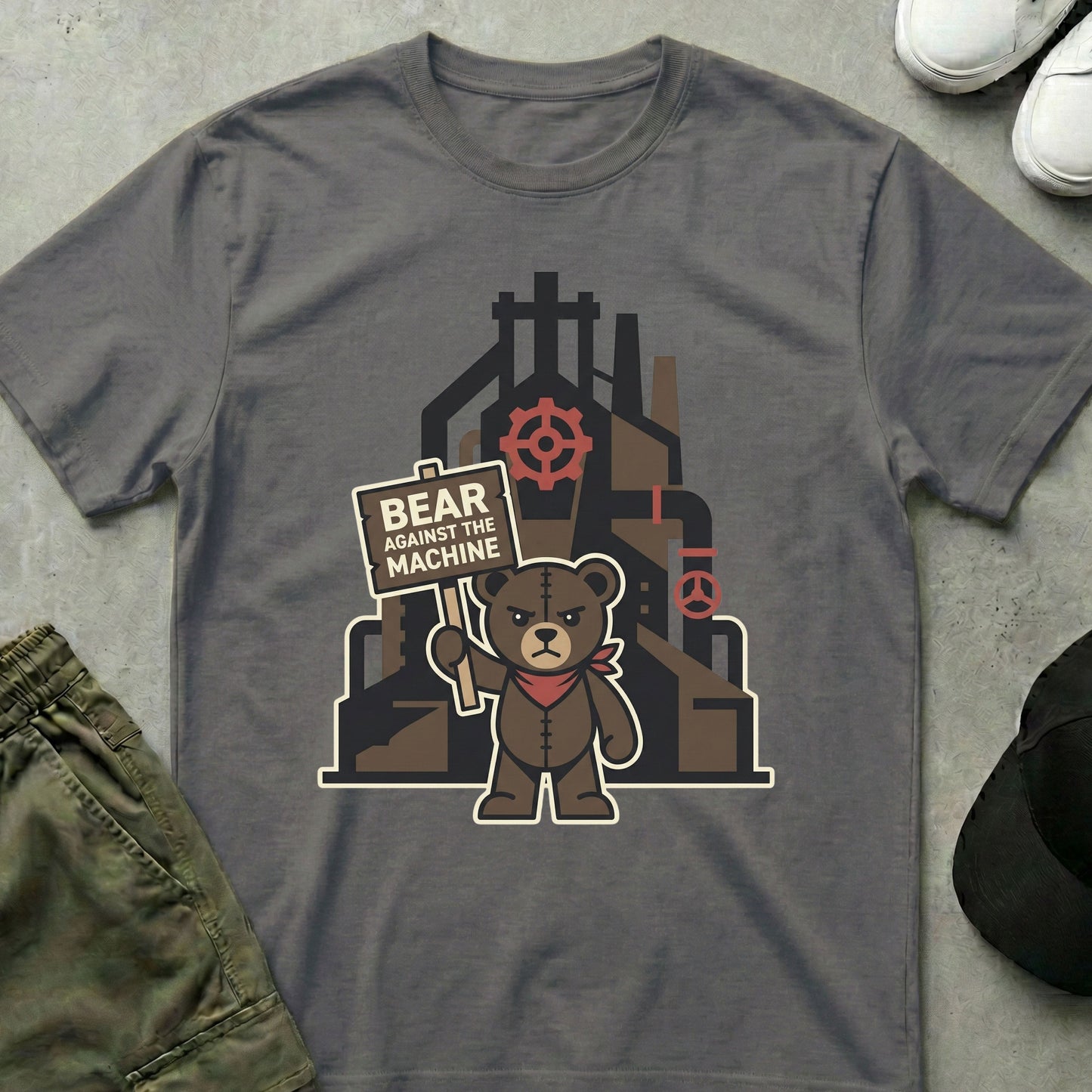 Cool Teds Teddy-Bear Bear Against The Machine T-Shirt Charcoal / S