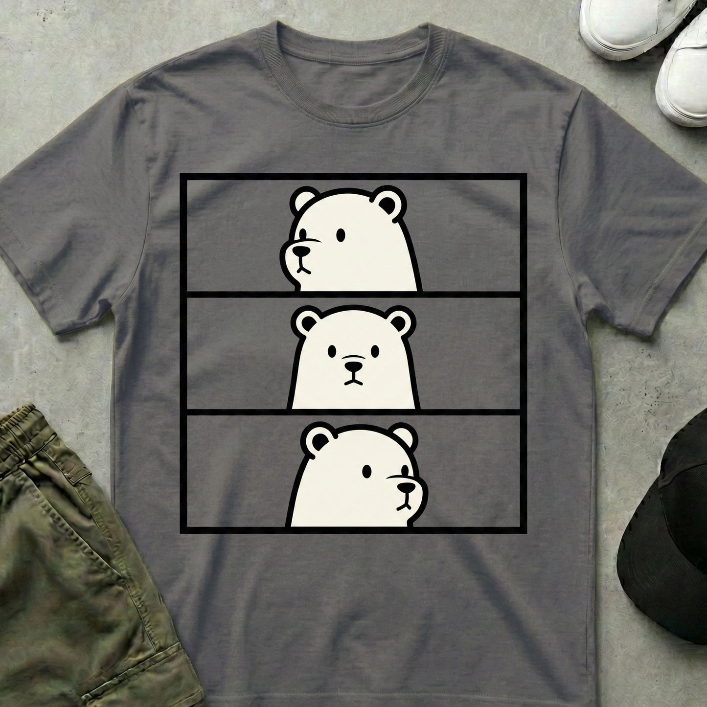 Panel Peek Bear T-Shirt Charcoal