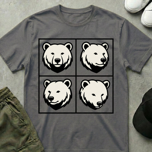Printify Teddy-Bear Grizzly Grid T-Shirt Charcoal / S