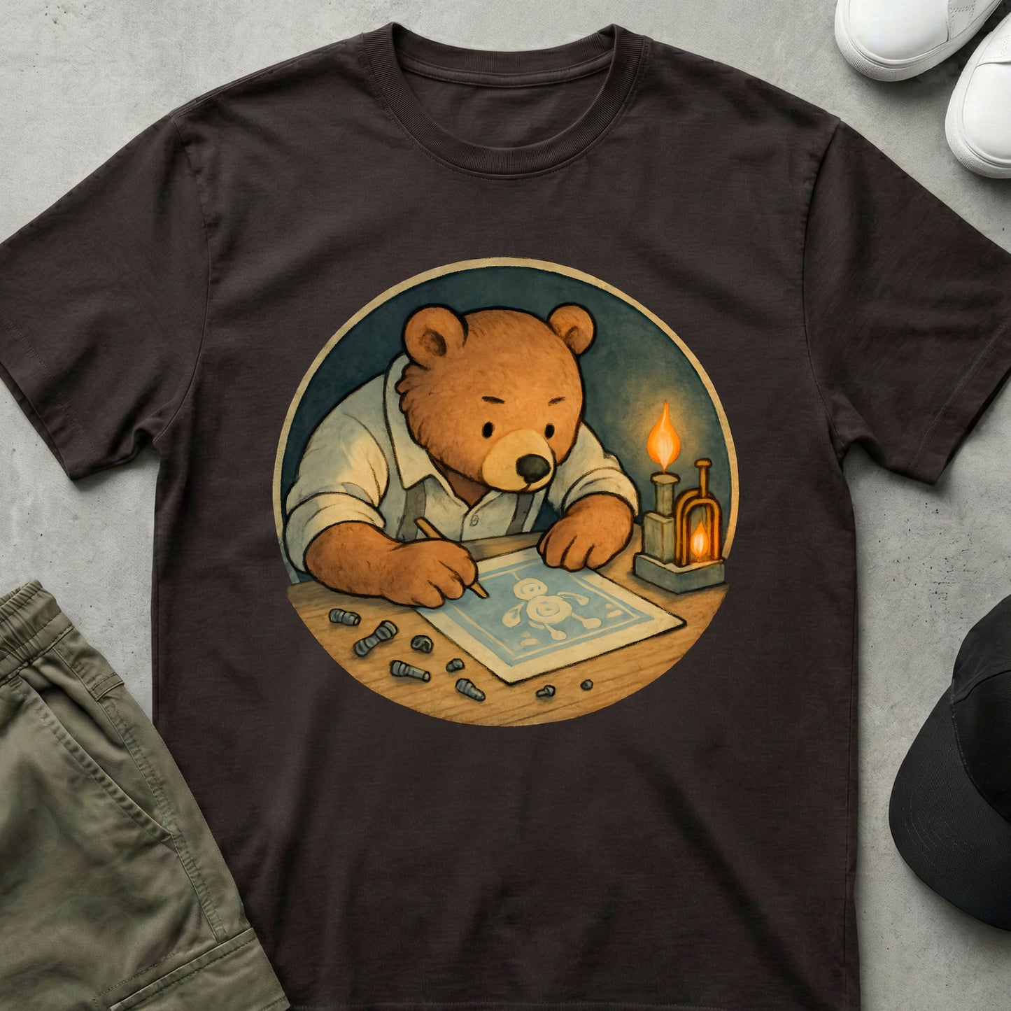 Printify Teddy-Bear Teddy the Inventor T-Shirt Dark Chocolate / S