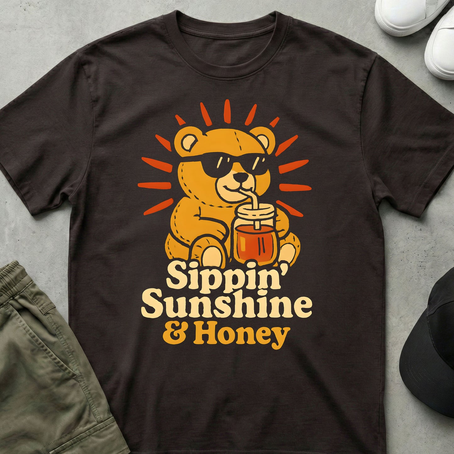 Printify Teddy-Bear Sunshine & Honey T-Shirt Dark Chocolate / S