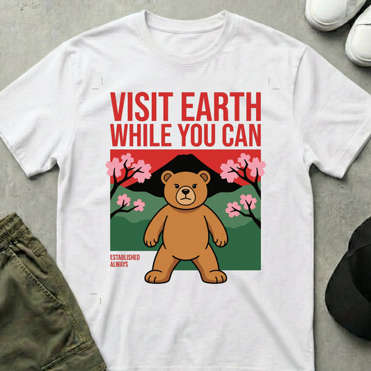 Printify Teddy-Bear Visit Earth T-Shirt