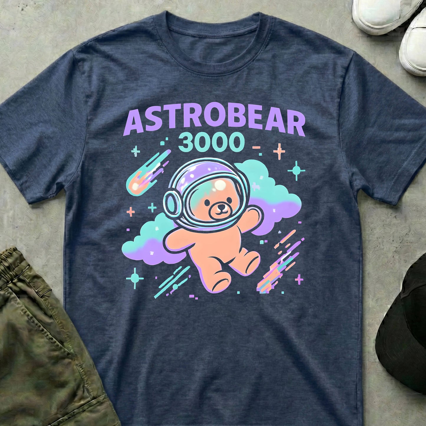 Printify Teddy-Bear Astrobear T-Shirt Heather Navy / S