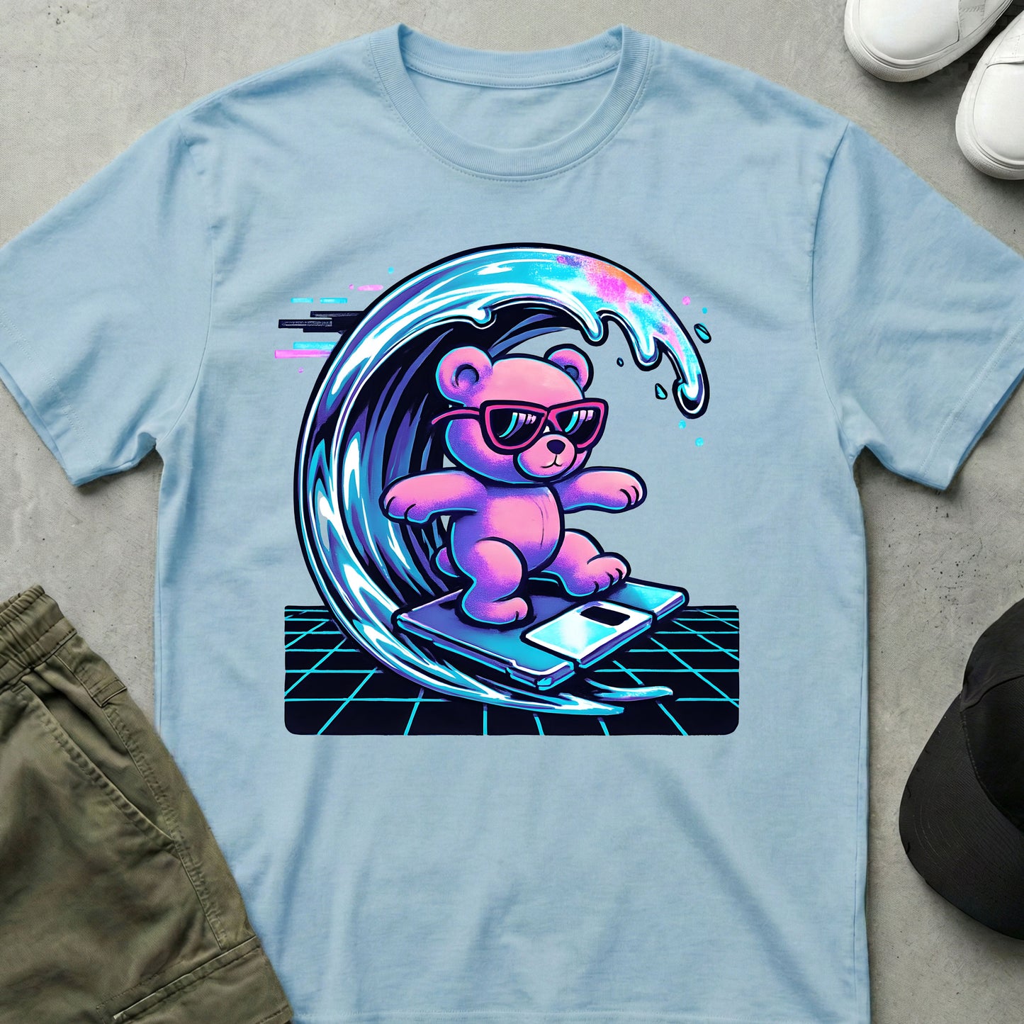 Floppy Disk Surfer T-Shirt Light Blue
