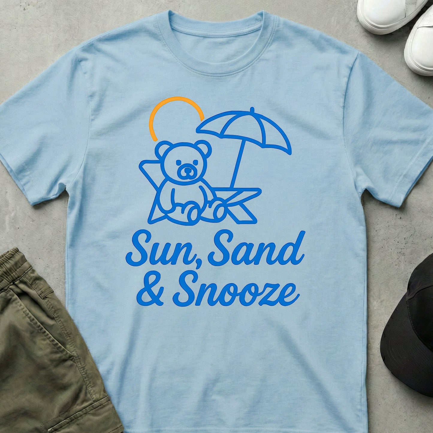 Printify Teddy-Bear Beach Bear T-Shirt Light Blue / S