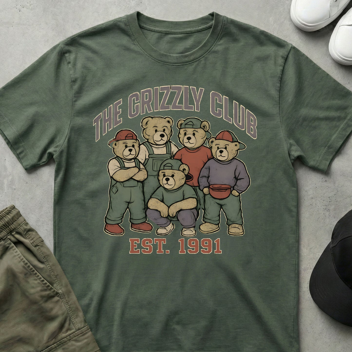 Cool Teds Teddy-Bear The Grizzly Club T-Shirt Military Green / S