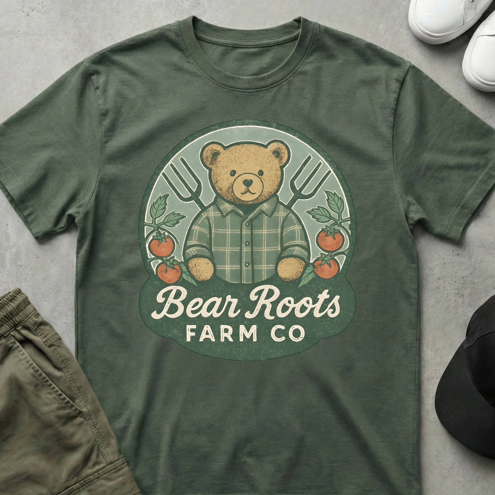 Bear Roots T-Shirt Military Green