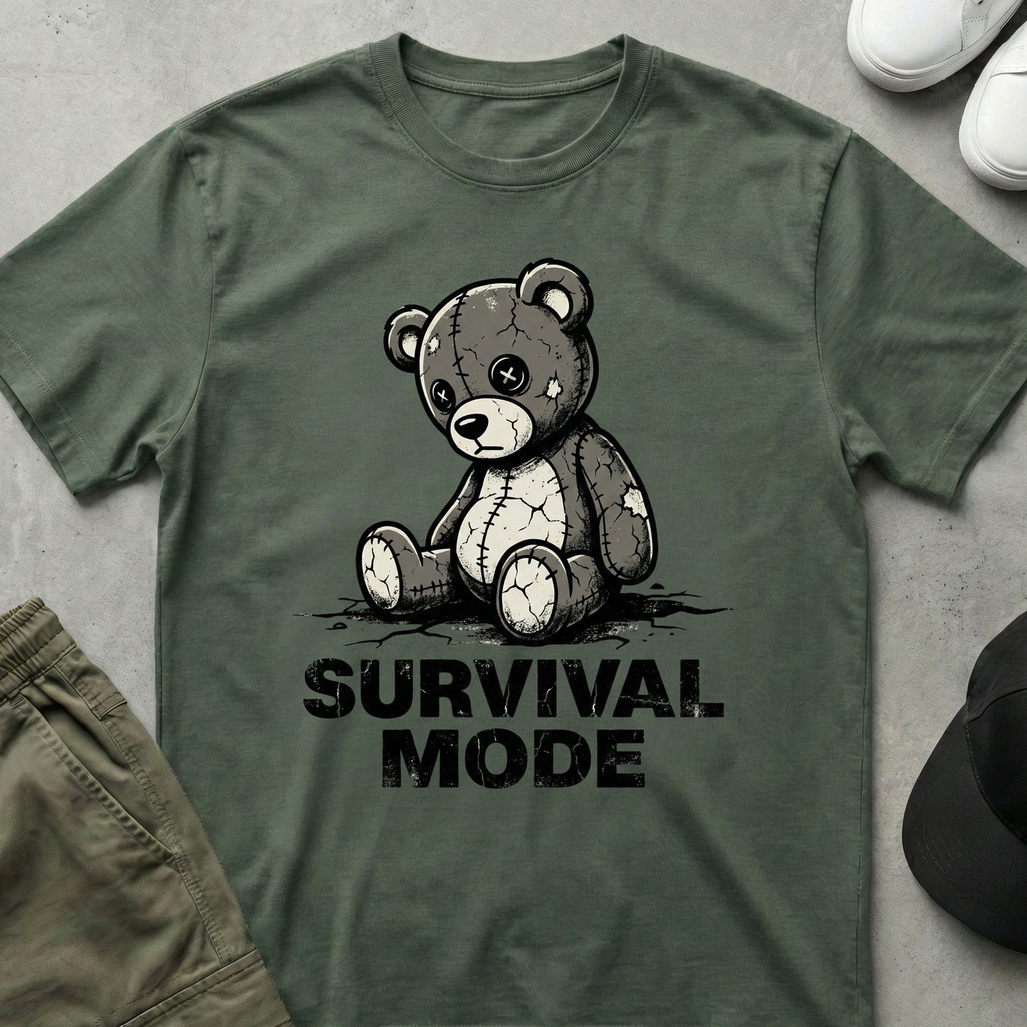 Cool Teds Teddy-Bear Survival T-Shirt Military Green / S