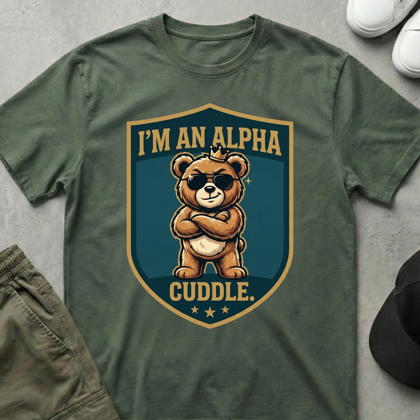 Cool Teds Teddy-Bear Alpha Cuddle T-Shirt Military Green / S