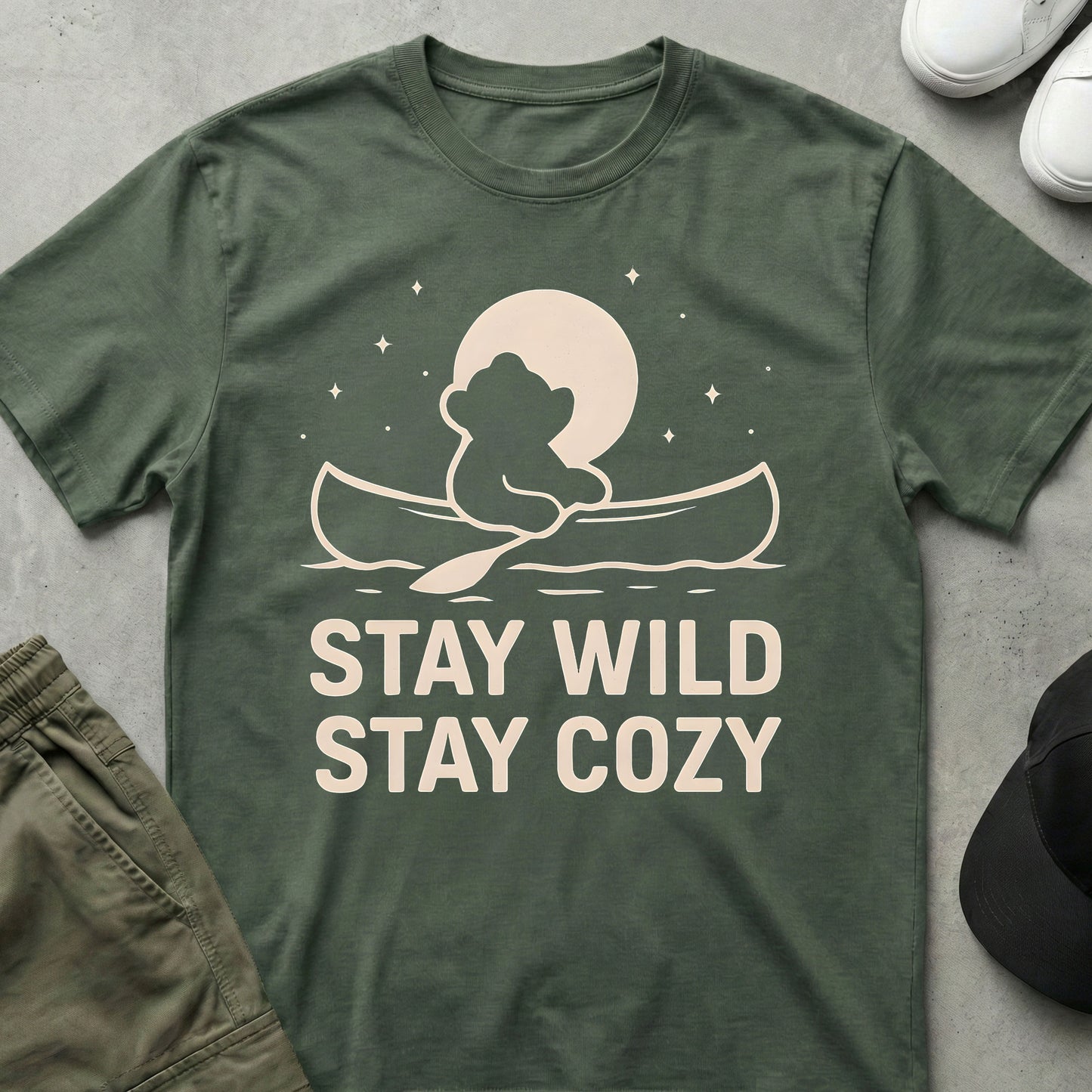 Cool Teds Teddy-Bear Stay Wild T-Shirt Military Green / S