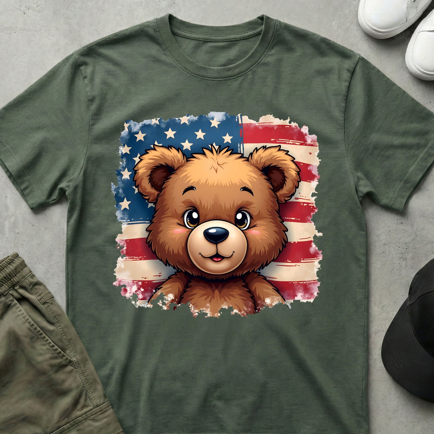Cool Teds Teddy-Bear The Patriot T-Shirt Military Green / S