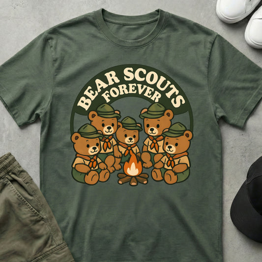 Cool Teds Teddy-Bear Campfire Cubs T-Shirt Military Green / S