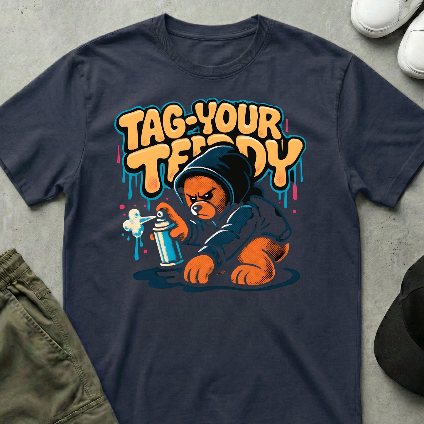 Graffiti Teddy T-Shirt Navy