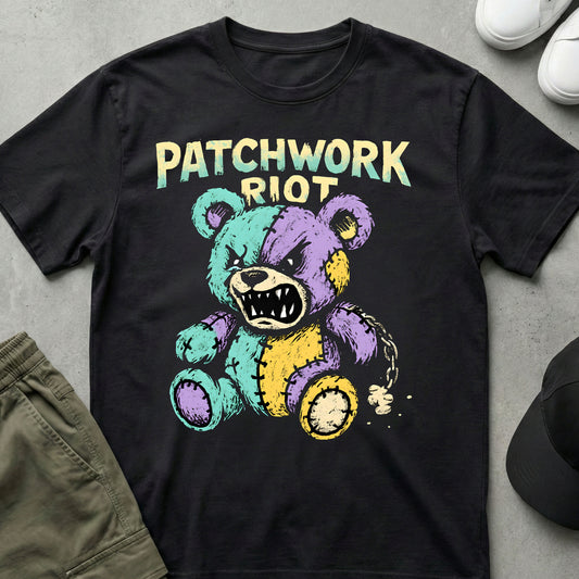 Cool Teds Teddy-Bear Patchwork Riot T-Shirt Black / S