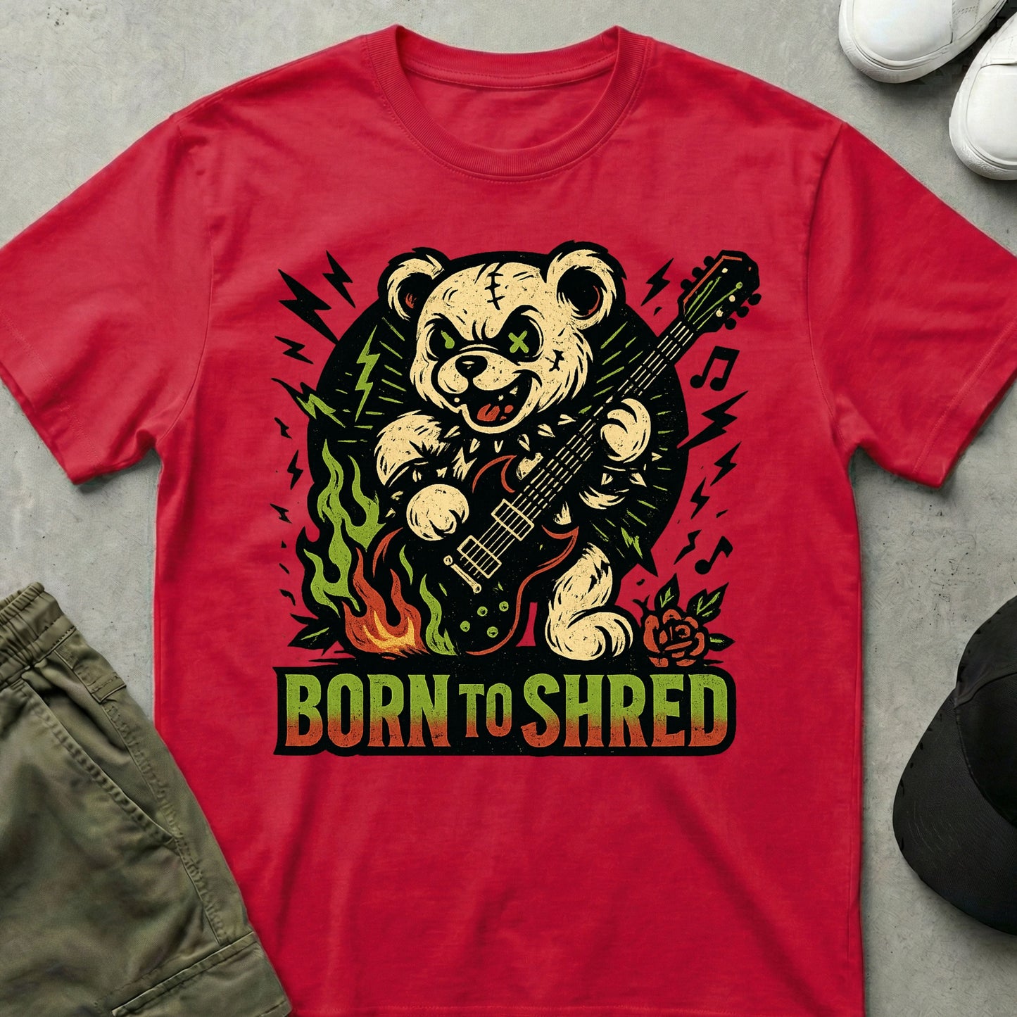 Printify Teddy-Bear Born to Shred T-Shirt Red / S