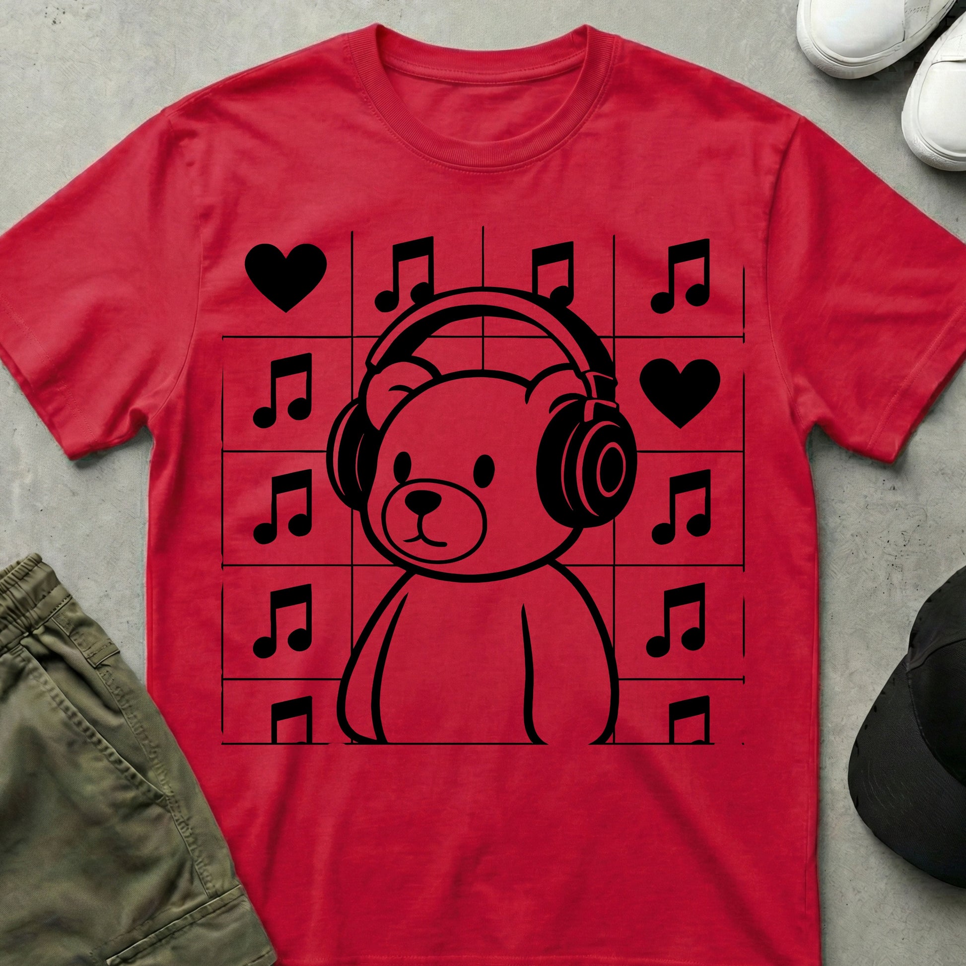 Printify Teddy-Bear Music & Love T-Shirt Red / S