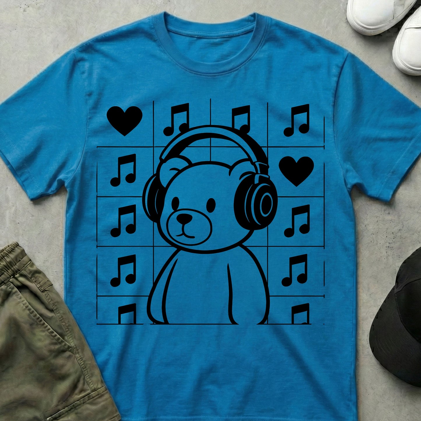 Printify Teddy-Bear Music & Love T-Shirt Sapphire / S