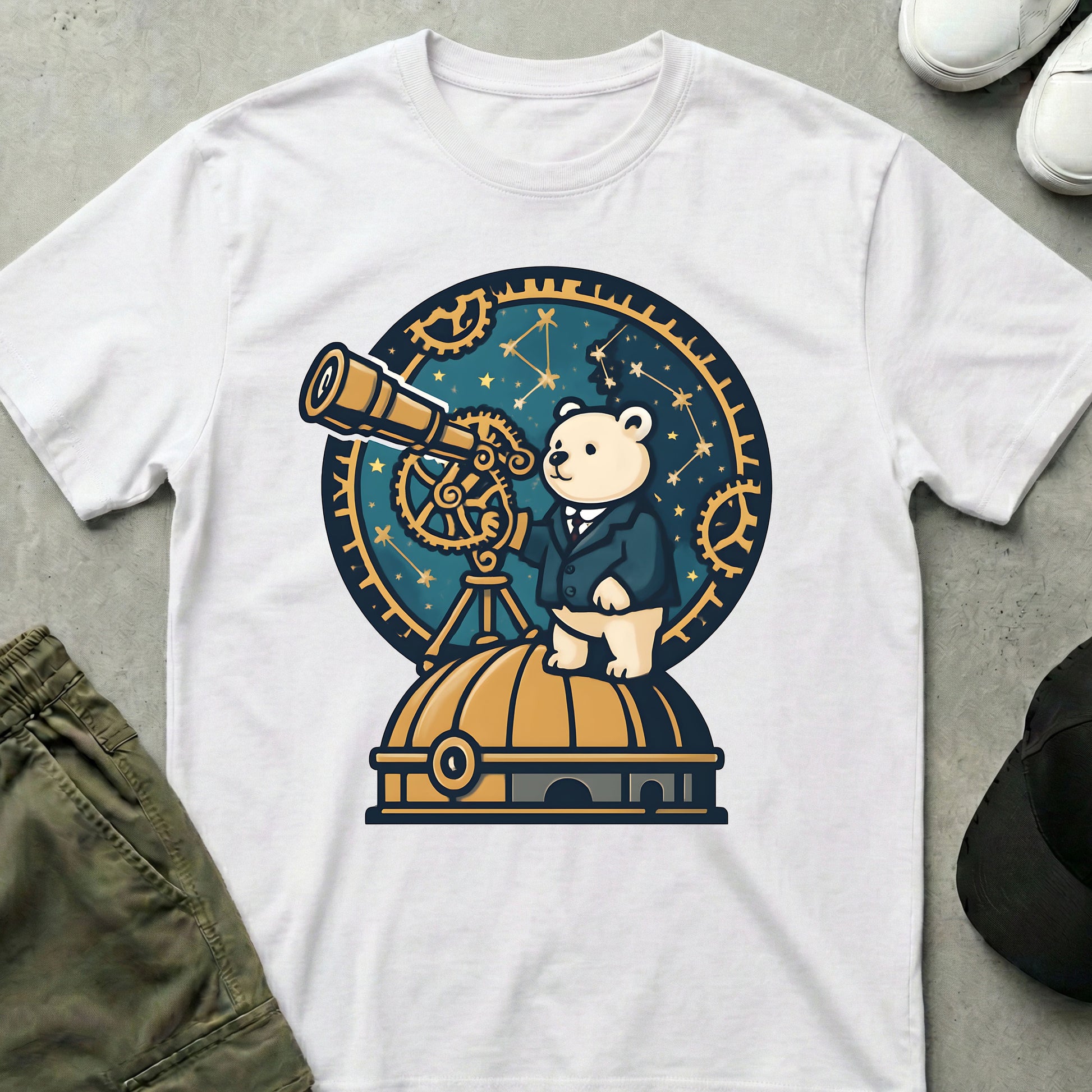 Cool Teds Teddy-Bear Steampunk Astronomer T-Shirt White / S