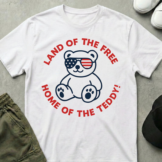 Cool Teds Teddy-Bear Land of the Free T-Shirt White / S