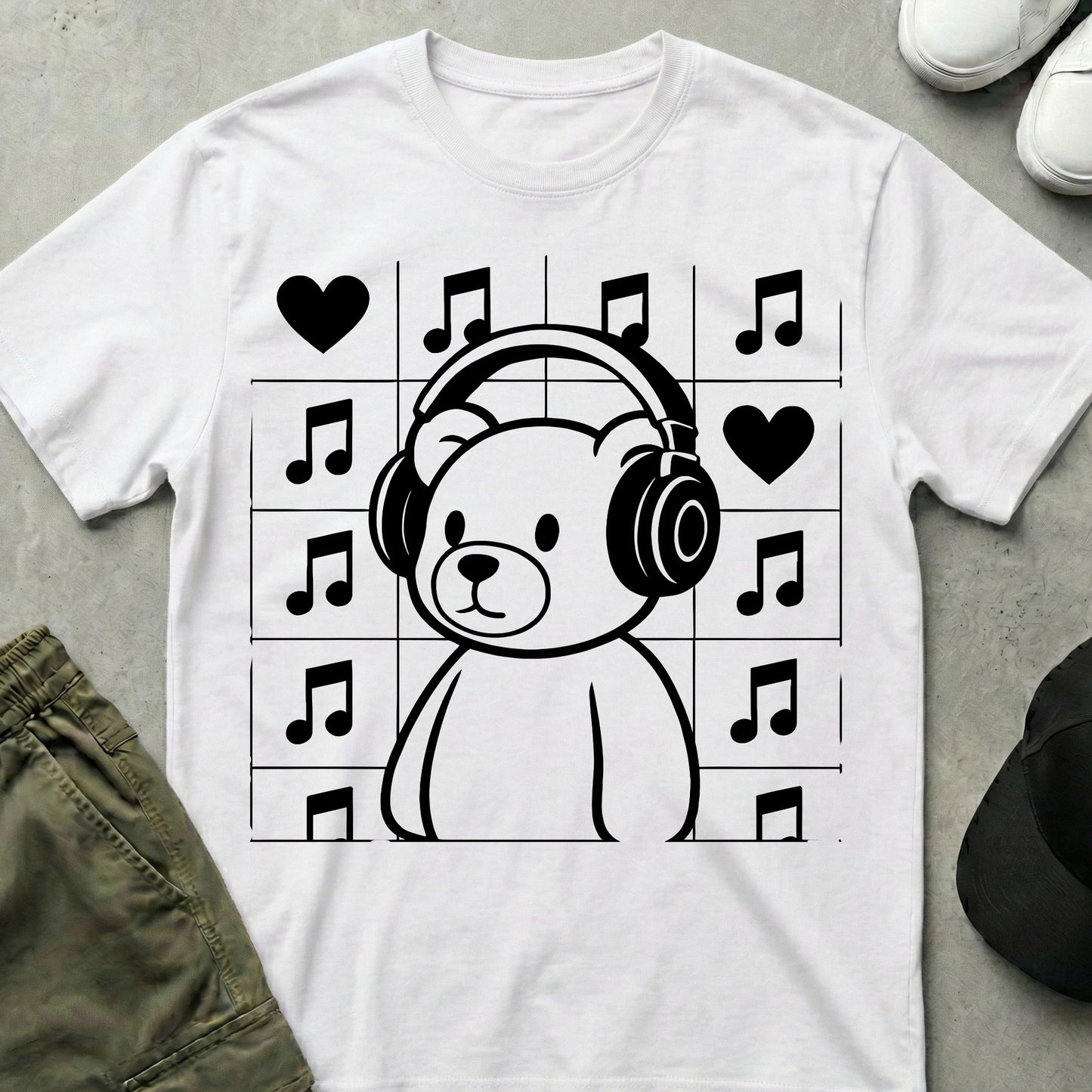 Printify Teddy-Bear Music & Love T-Shirt White / S