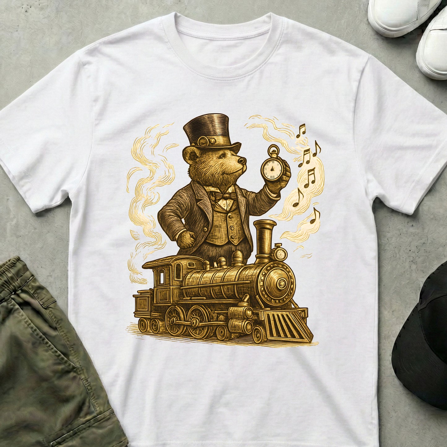 Steampunk Steam Train T-Shirt White