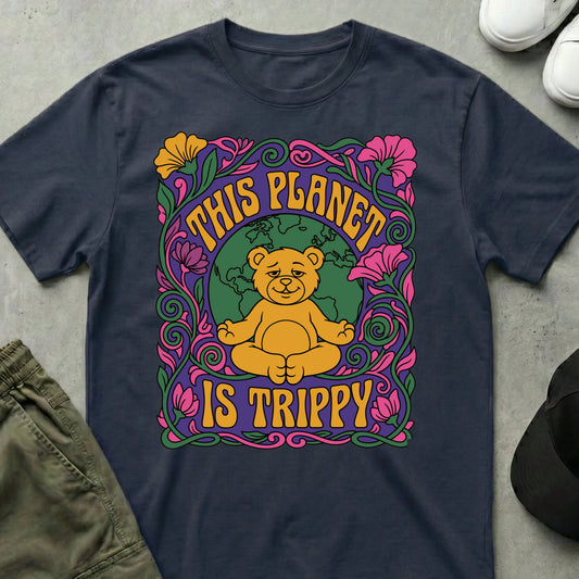 Printify Teddy-Bear Trippy Planet T-Shirt Navy / S