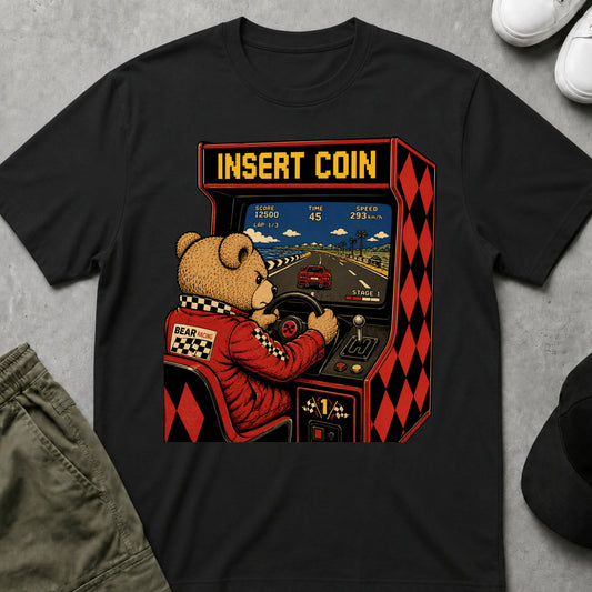 Cool Teds Teddy-Bear Arcade Racer T-Shirt Black / S