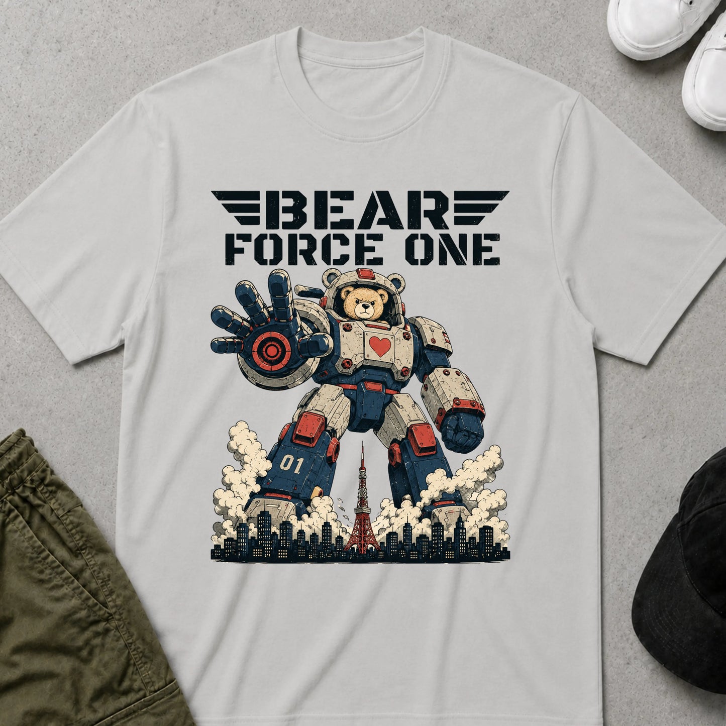 Cool Teds Teddy-Bear Bear Force One T-Shirt Ice Grey / S
