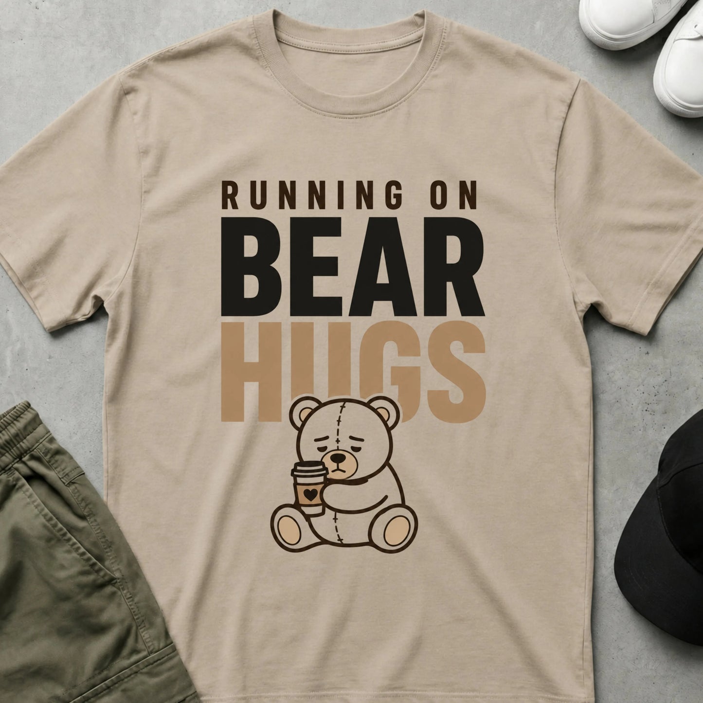 Bear Hugs & Coffee T-Shirt Sand
