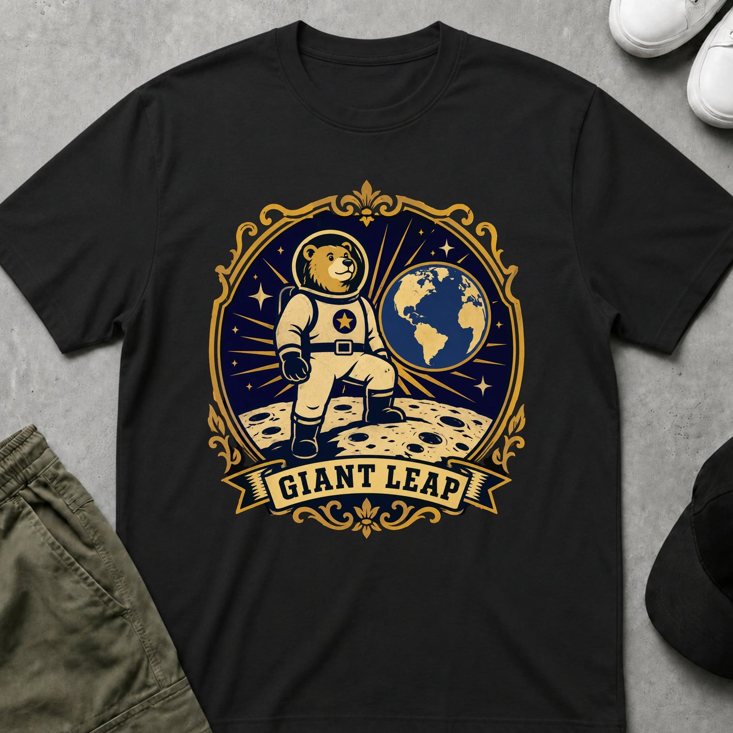 Cool Teds Teddy-Bear Bear on the Moon T-Shirt Black / S